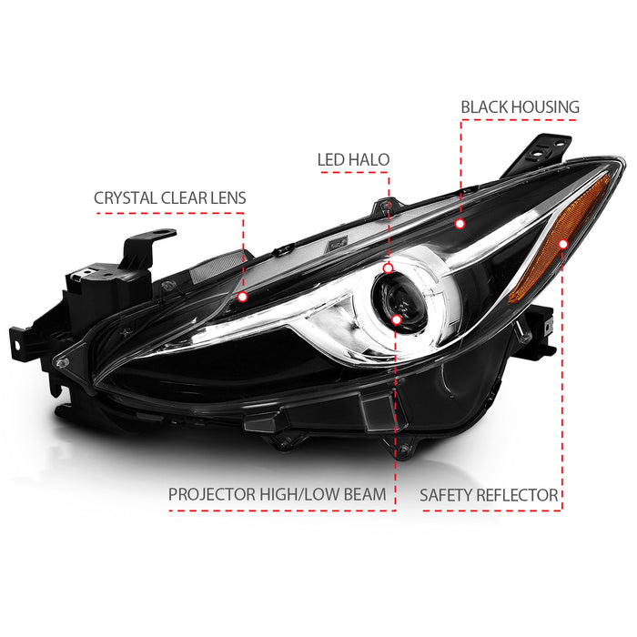 Anzo USA 121522 Projector Headlight Set w/Halo; Black w/Amber; - Truck Part Superstore