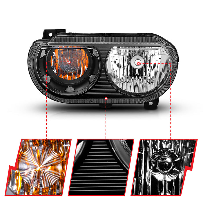 Anzo USA 121526 Crystal Headlight Set; Clear Lens; Black Housing; White/Amber; - Truck Part Superstore