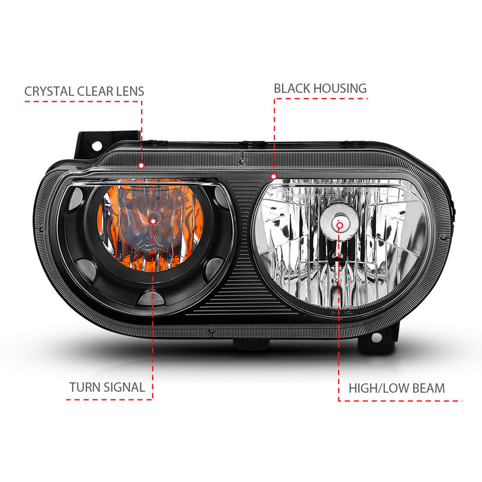Anzo USA 121526 Crystal Headlight Set; Clear Lens; Black Housing; White/Amber; - Truck Part Superstore