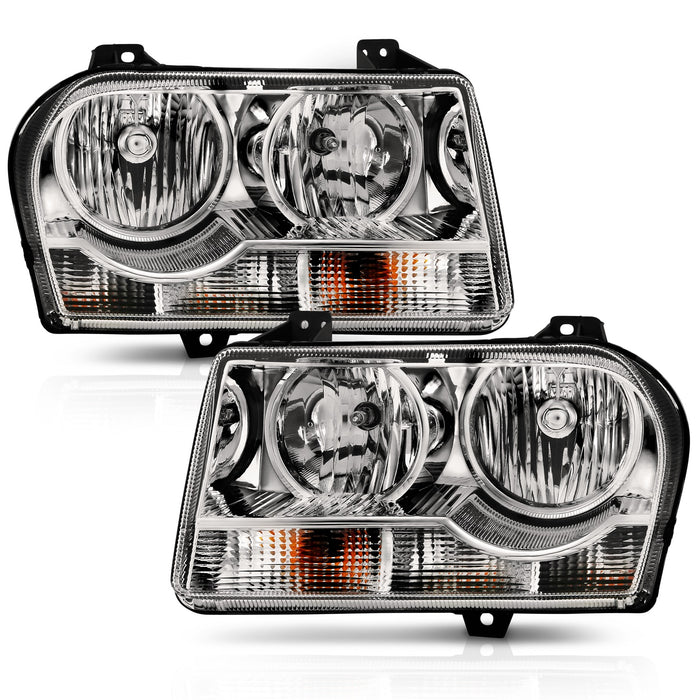 Anzo USA 121529 Crystal Headlight Set; Clear Lens; Chrome w/Amber Housing; Pair; - Truck Part Superstore