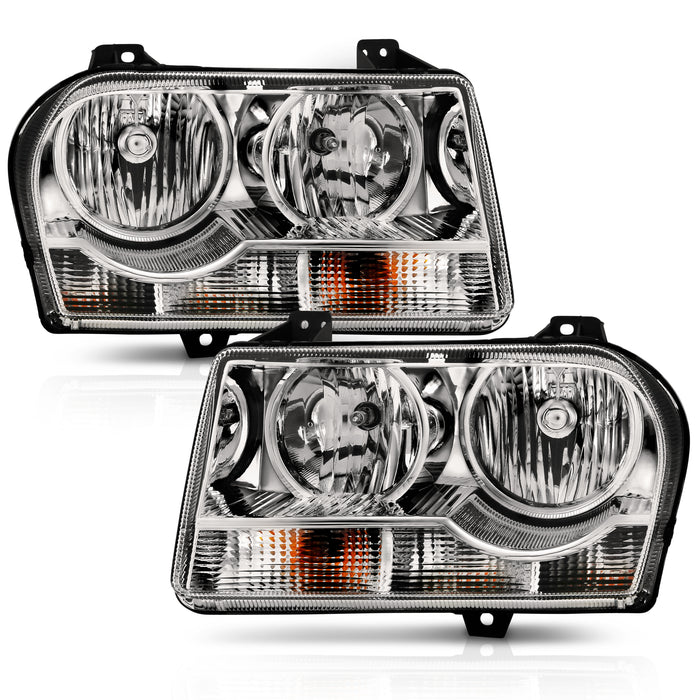 Anzo USA 121529 Crystal Headlight Set; Clear Lens; Chrome w/Amber Housing; Pair; - Truck Part Superstore