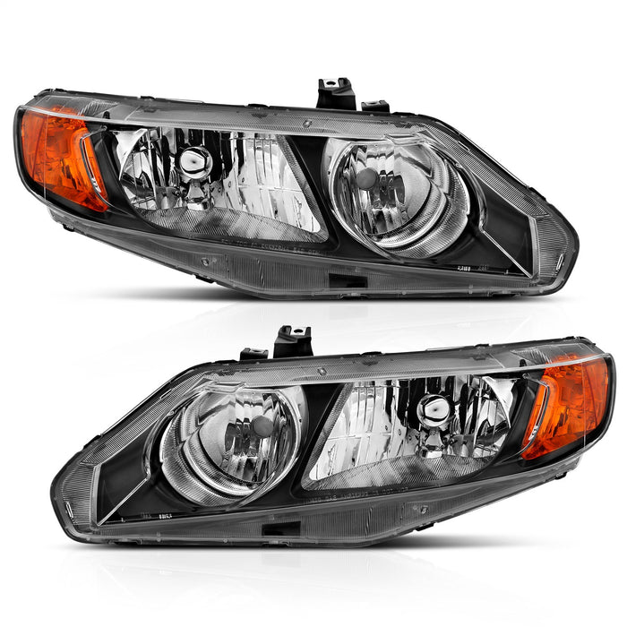 Anzo USA 121547 Crystal Headlight Set; Clear Lens; Black w/Amber Housing; Pair; OE Replacement; - Truck Part Superstore