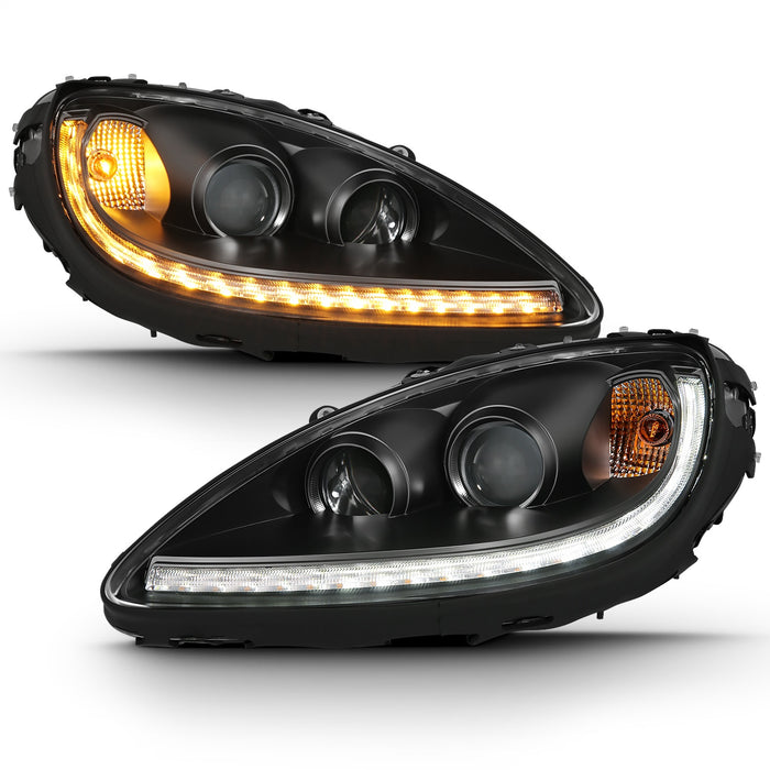 Anzo USA 121553 Projector Headlight Set w/Halo; w/Plank Style Switchback; Black w/Amber; Pair; - Truck Part Superstore