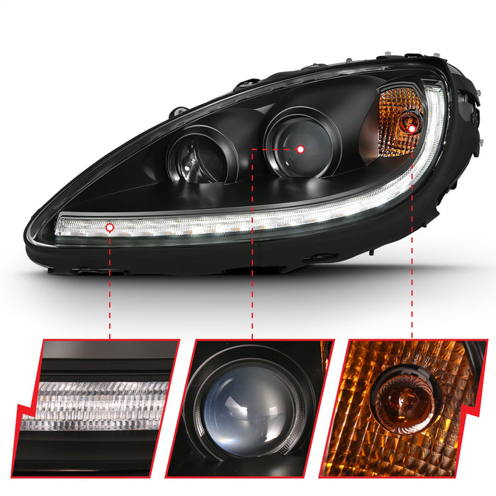 Anzo USA 121553 Projector Headlight Set w/Halo; w/Plank Style Switchback; Black w/Amber; Pair; - Truck Part Superstore
