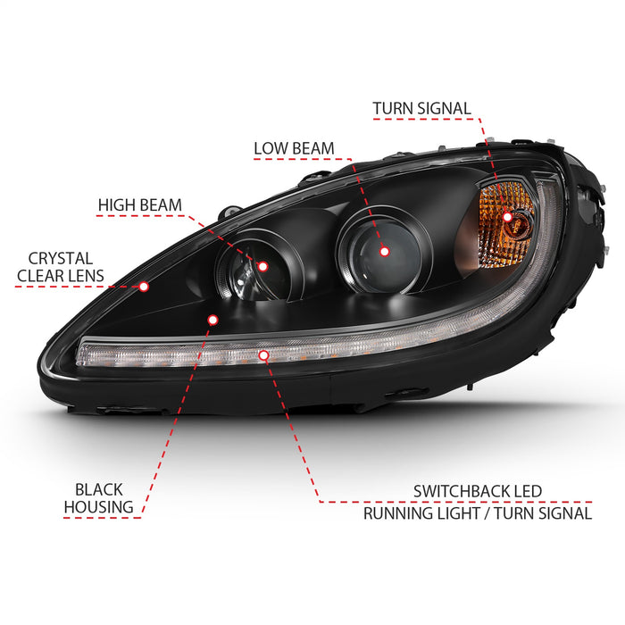 Anzo USA 121553 Projector Headlight Set w/Halo; w/Plank Style Switchback; Black w/Amber; Pair; - Truck Part Superstore