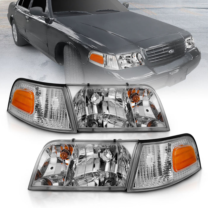 Anzo USA 121556 Crystal Headlight Set; Clear Lens; Chrome Housing; w/Bumper Light OE; Pair; - Truck Part Superstore