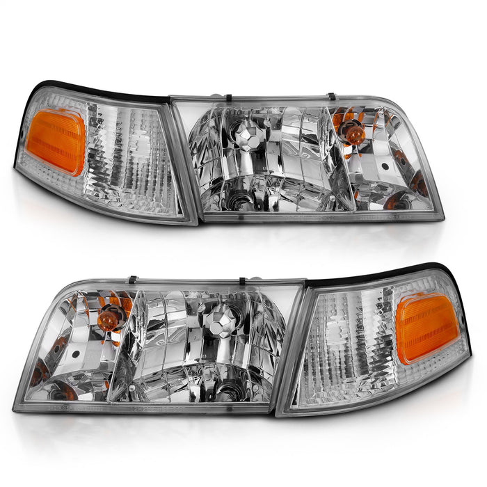 Anzo USA 121556 Crystal Headlight Set; Clear Lens; Chrome Housing; w/Bumper Light OE; Pair; - Truck Part Superstore