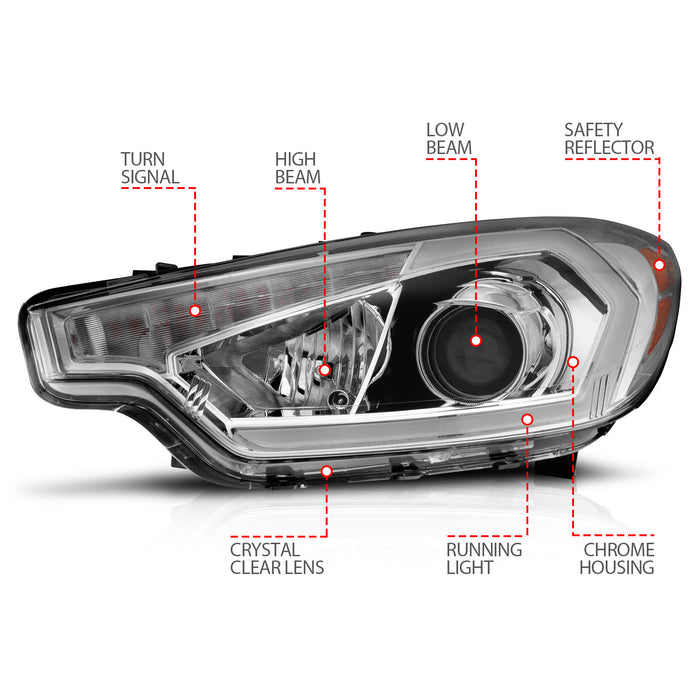 Anzo USA 121561 Projector Headlight Set; Chrome Housing; w/Light Bar; - Truck Part Superstore