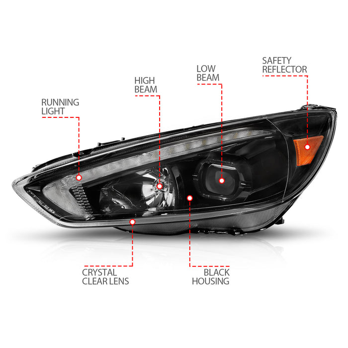 Anzo USA 121564 Projector Headlight Set; w/Light Bar Switchback; Black Housing; w/DRL; - Truck Part Superstore