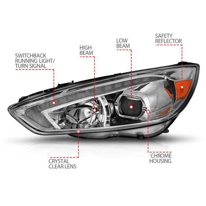 Anzo USA 121565 Projector Headlight Set; w/Light Bar Switchback; Chrome Housing; w/DRL; - Truck Part Superstore