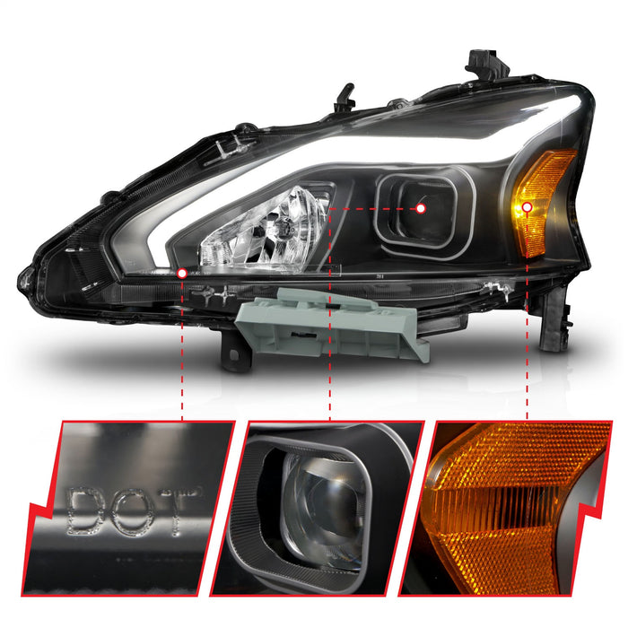 Anzo USA 121569 Projector Headlight Set; Black Housing; w/Light Bar; - Truck Part Superstore