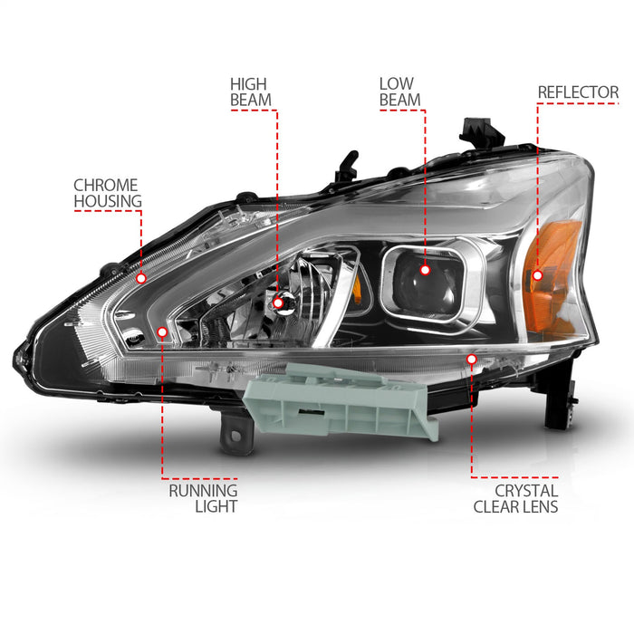 Anzo USA 121570 Projector Headlight Set; Chrome Housing; w/Light Bar; - Truck Part Superstore