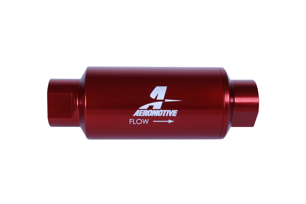 Aeromotive Fuel System 12340 Filter, In-Line, 10-m Microglass Element, ORB-10 Port, Bright-Dip Red, 2" OD. - Truck Part Superstore