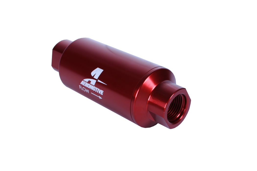 Aeromotive Fuel System 12340 Filter, In-Line, 10-m Microglass Element, ORB-10 Port, Bright-Dip Red, 2" OD. - Truck Part Superstore