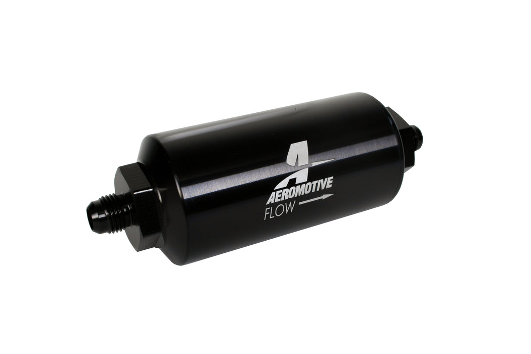 Aeromotive Fuel System 12345 Filter, In-Line, 10-m Microglass Element, AN-06 Male, Bright-Dip Black, 2" OD. - Truck Part Superstore
