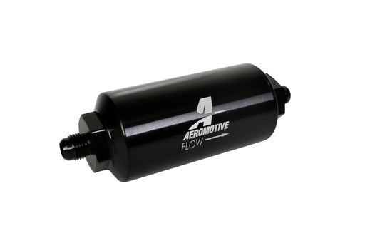 Aeromotive Fuel System 12345 Filter, In-Line, 10-m Microglass Element, AN-06 Male, Bright-Dip Black, 2" OD. - Truck Part Superstore