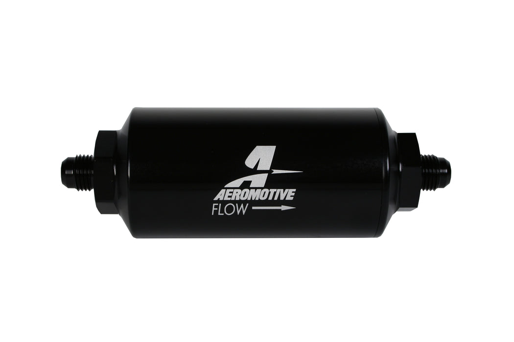 Aeromotive Fuel System 12347 Filter, In-Line, 10-m Fabric Element, AN-06 Male, Bright-Dip Black, 2" OD. - Truck Part Superstore