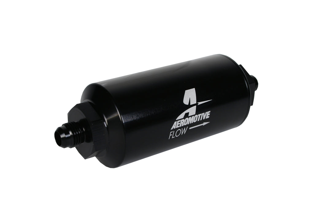 Aeromotive Fuel System 12347 Filter, In-Line, 10-m Fabric Element, AN-06 Male, Bright-Dip Black, 2" OD. - Truck Part Superstore