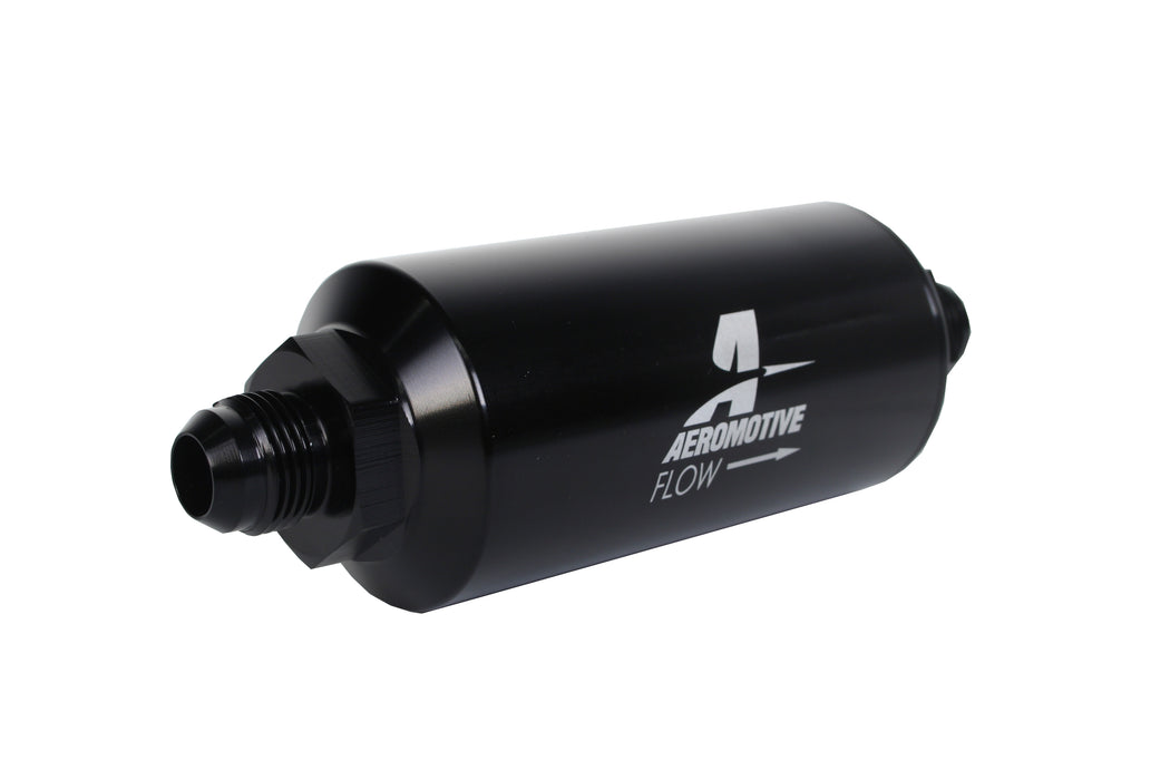 Aeromotive Fuel System 12377 Filter, In-Line, 10-m Fabric Element, AN-08 Male, Bright-Dip Black, 2" OD. - Truck Part Superstore