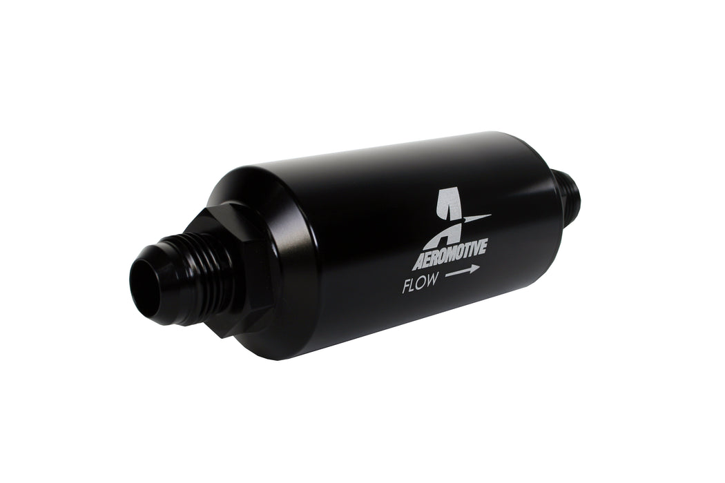 Aeromotive Fuel System 12387 Filter, In-Line, 10-m Fabric Element, AN-10 Male, Bright-Dip Black, 2" OD. - Truck Part Superstore