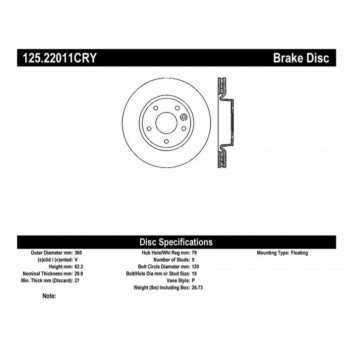 StopTech 125.22011CRY StopTech Cryostop Premium High Carbon Rotor; Front - Truck Part Superstore