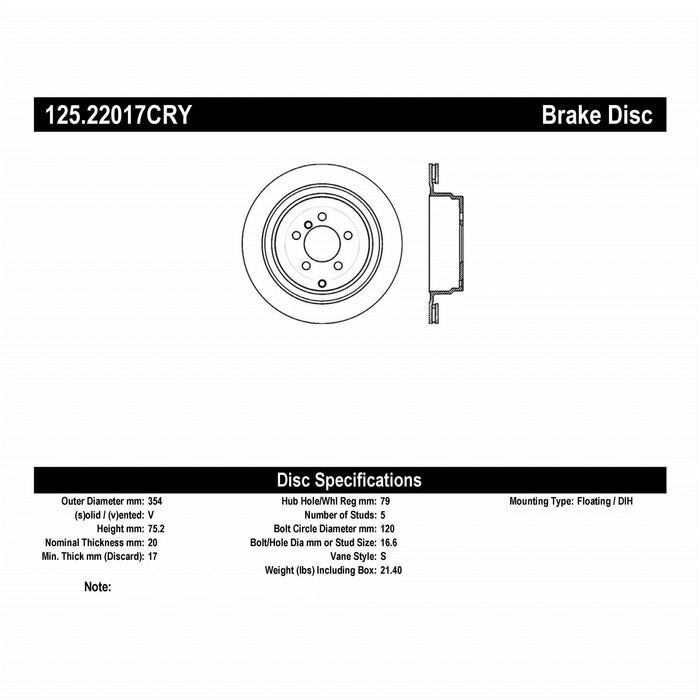 StopTech 125.22017CRY StopTech Cryostop Premium High Carbon Rotor; Rear - Truck Part Superstore