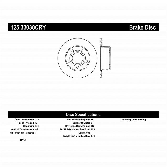 StopTech 125.33038CRY StopTech Cryostop Premium High Carbon Rotor; Rear - Truck Part Superstore