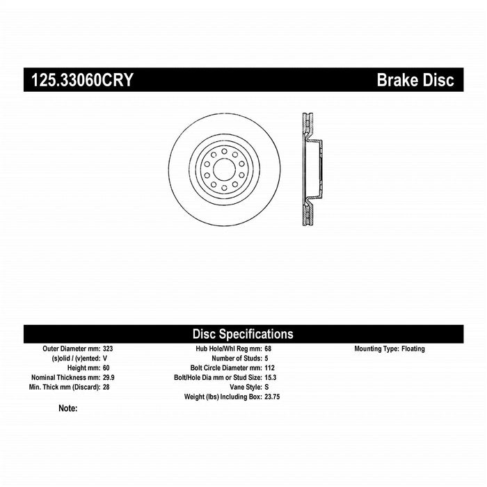 StopTech 125.33060CRY StopTech Cryostop Premium High Carbon Rotor; Front - Truck Part Superstore