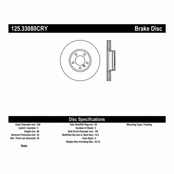 StopTech 125.33080CRY StopTech Cryostop Premium High Carbon Rotor; Front Left - Truck Part Superstore