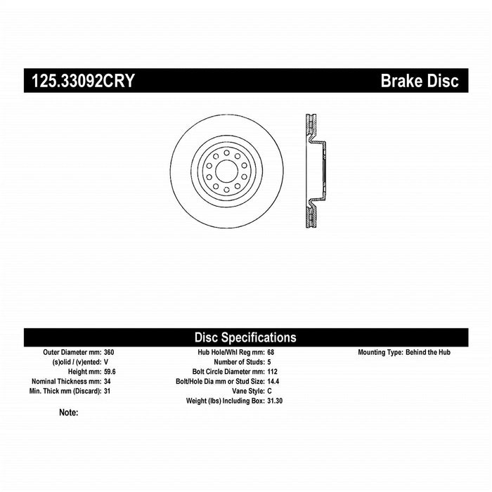 StopTech 125.33092CRY StopTech Cryostop Premium High Carbon Rotor; Front - Truck Part Superstore