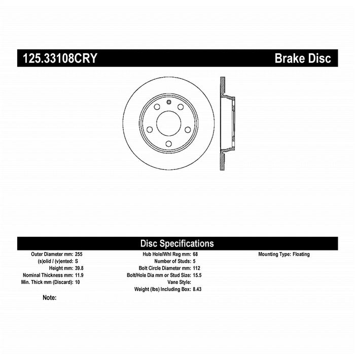 StopTech 125.33108CRY StopTech Cryostop Premium High Carbon Rotor; Rear - Truck Part Superstore