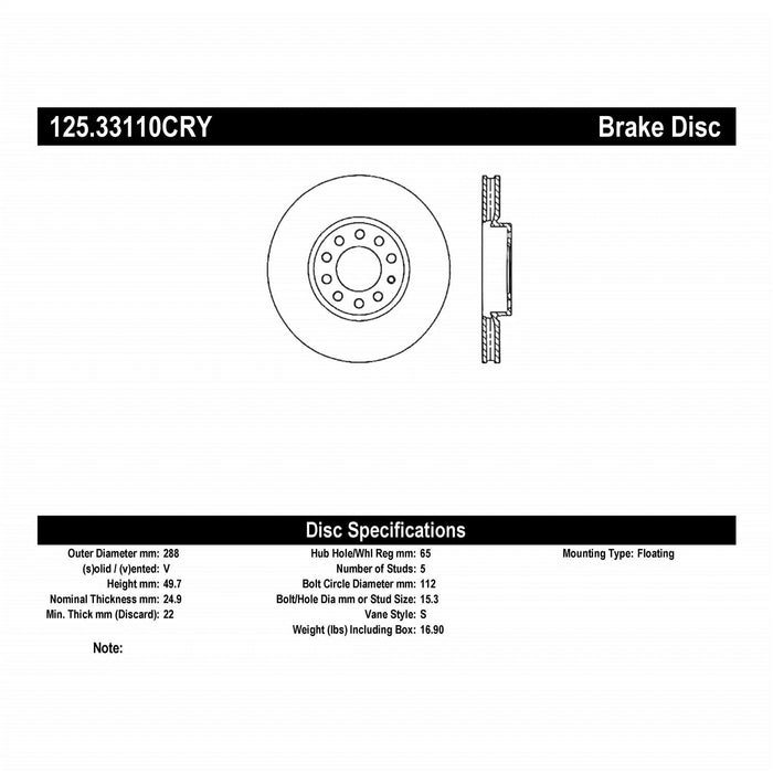 StopTech 125.33110CRY StopTech Cryostop Premium High Carbon Rotor; Front Right - Truck Part Superstore