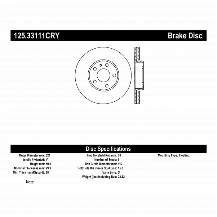 StopTech 125.33111CRY StopTech Cryostop Premium High Carbon Rotor; Front - Truck Part Superstore