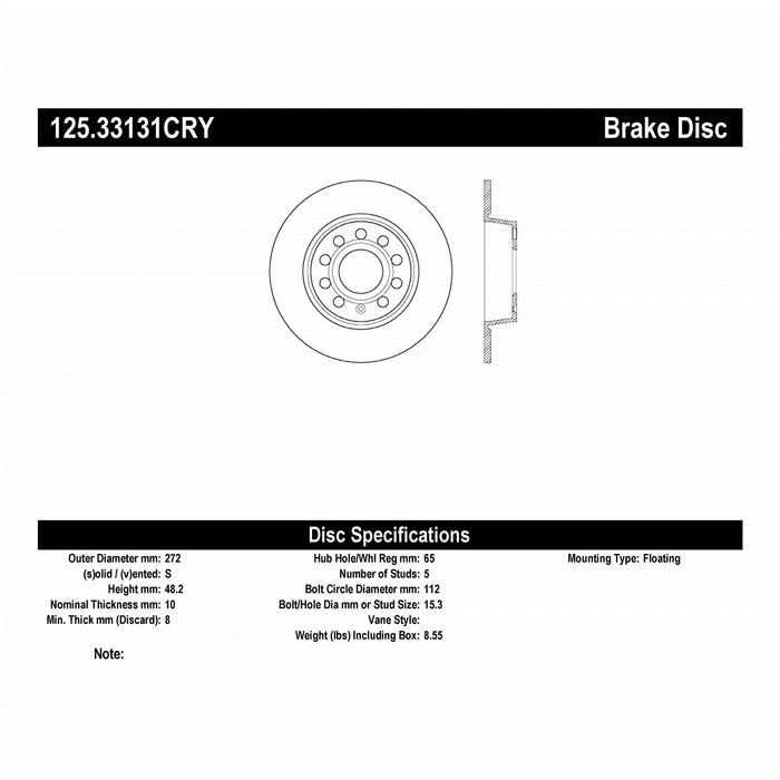 StopTech 125.33131CRY StopTech Cryostop Premium High Carbon Rotor; Rear - Truck Part Superstore