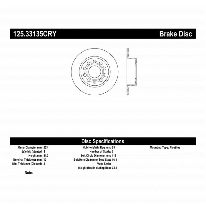 StopTech 125.33135CRY StopTech Cryostop Premium High Carbon Rotor; Rear - Truck Part Superstore