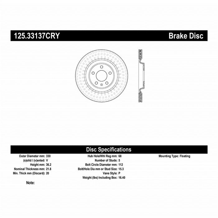 StopTech 125.33137CRY StopTech Cryostop Premium High Carbon Rotor; Rear - Truck Part Superstore
