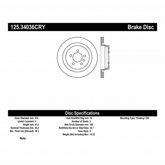 StopTech 125.34036CRY StopTech Cryostop Premium High Carbon Rotor; Rear Left - Truck Part Superstore