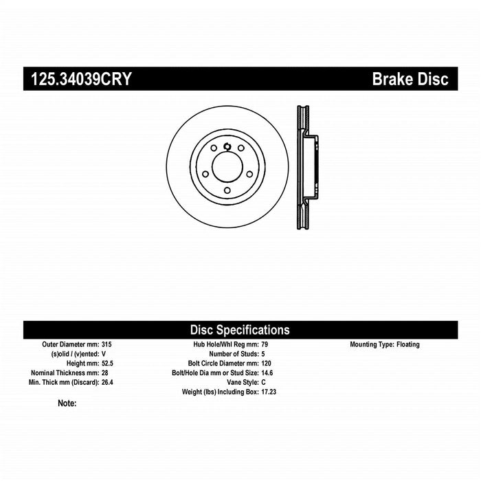 StopTech 125.34039CRY StopTech Cryostop Premium High Carbon Rotor; Front Right - Truck Part Superstore