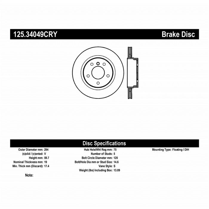 StopTech 125.34049CRY StopTech Cryostop Premium High Carbon Rotor; Rear - Truck Part Superstore