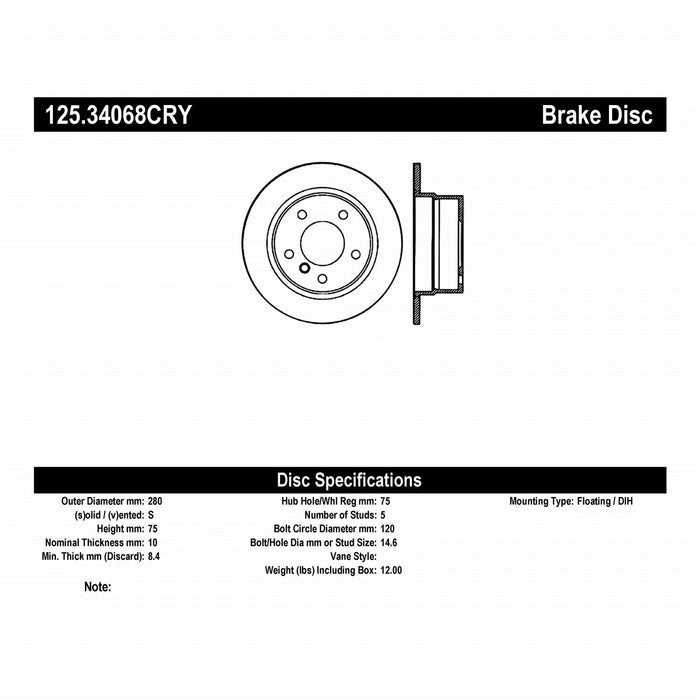 StopTech 125.34068CRY StopTech Cryostop Premium High Carbon Rotor; Rear - Truck Part Superstore