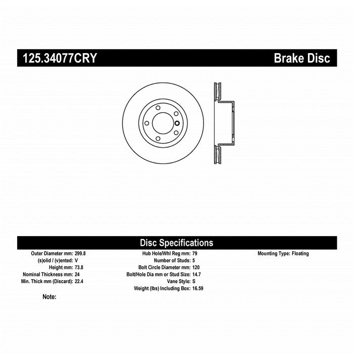 StopTech 125.34077CRY StopTech Cryostop Premium High Carbon Rotor; Front - Truck Part Superstore