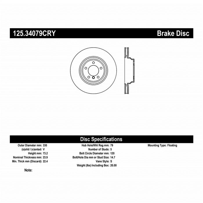 StopTech 125.34079CRY StopTech Cryostop Premium High Carbon Rotor; Front - Truck Part Superstore