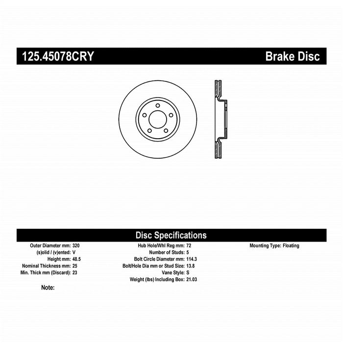 StopTech 125.45078CRY StopTech Cryostop Premium High Carbon Rotor; Front - Truck Part Superstore