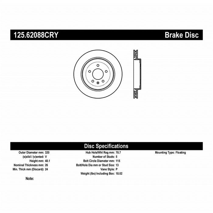 StopTech 125.62088CRY StopTech Cryostop Premium High Carbon Rotor; Rear - Truck Part Superstore