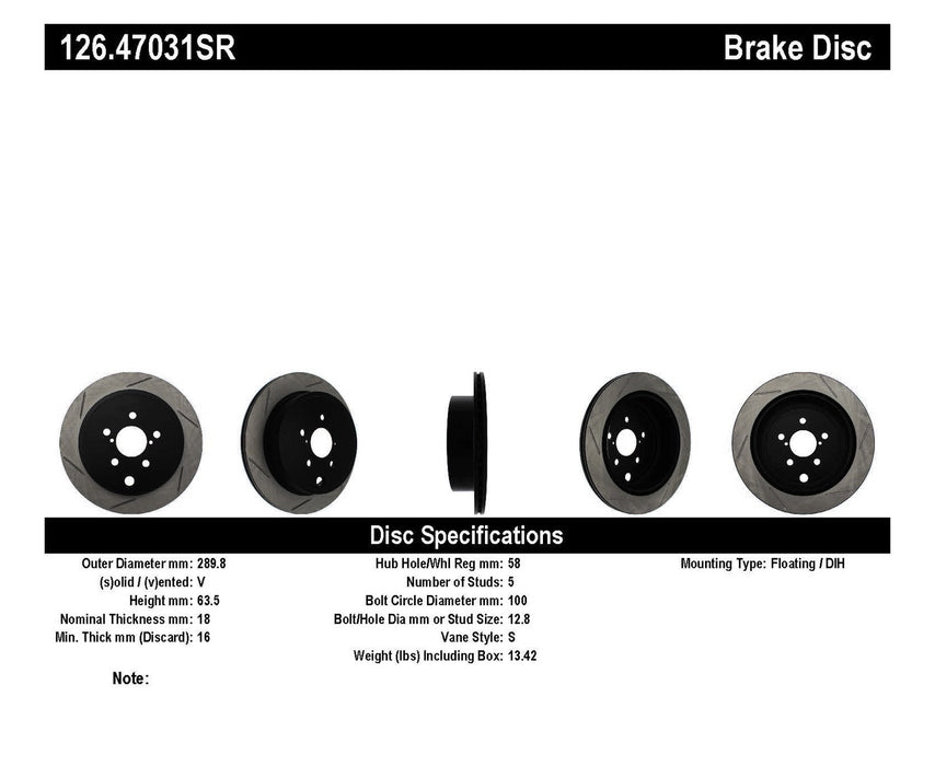 StopTech 126.47031SR StopTech Sport Slotted Brake Rotor; Rear Right - Truck Part Superstore