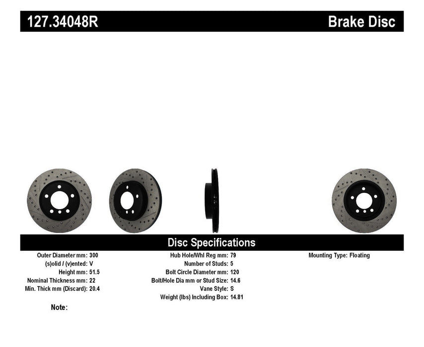 StopTech 127.34048R StopTech Sport Drilled/Slotted Brake Rotor; Front Right - Truck Part Superstore