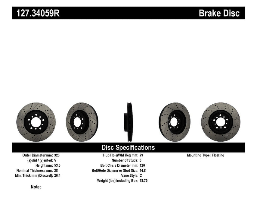 StopTech 127.34059R StopTech Sport Drilled/Slotted Brake Rotor; Front Right - Truck Part Superstore