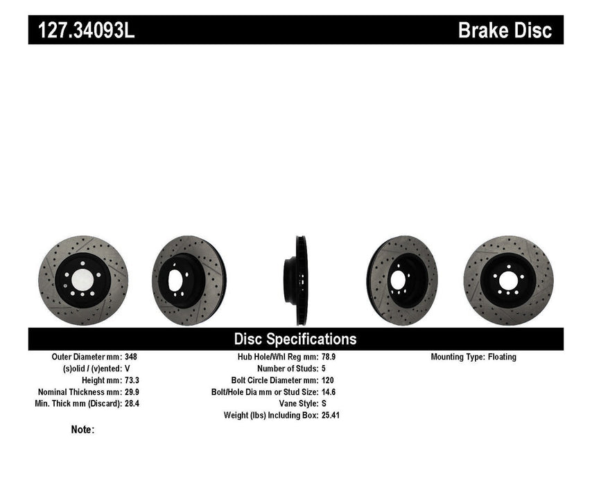 StopTech 127.34093L StopTech Sport Drilled/Slotted Brake Rotor; Front Left - Truck Part Superstore