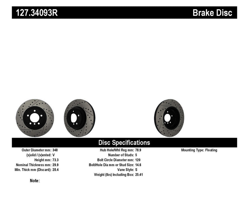 StopTech 127.34093R StopTech Sport Drilled/Slotted Brake Rotor; Front Right - Truck Part Superstore
