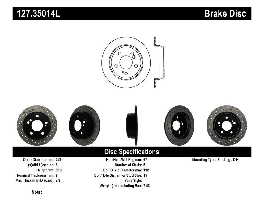 StopTech 127.35014L StopTech Sport Drilled/Slotted Brake Rotor; Rear Left - Truck Part Superstore